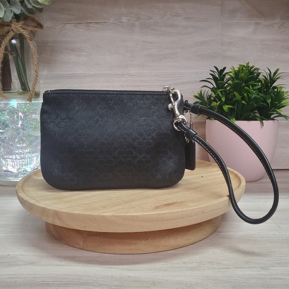 COACH Mini Signature Black Lurex Wristlet Clutch Wallet